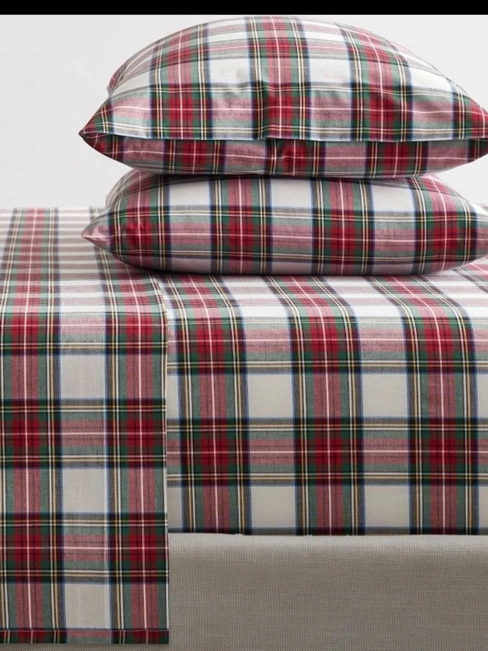 Pottery Barn Stewart Plaid Organic Percale Sheet Set -Full🌲🤶